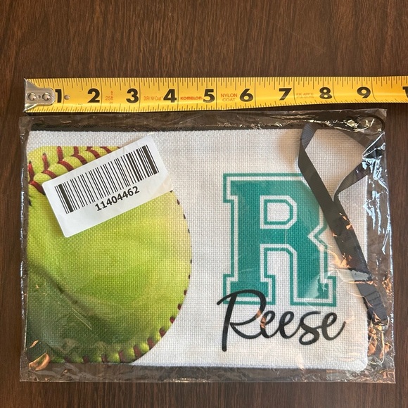 Softball Makeup Bag/ Pencil Pouch. Zip Closure. Wristlet Strap. Personalized - Picture 3 of 6